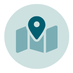 Map icon with a pin in teal