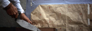 <h3>1980, Close-up showing fabrication of Jere and Raymond Grimm’s piece Surprise Animals</h3>