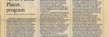 <h3>1987, Oregon Art in Public Places newsletter, a year in review featuring Tom Morandi’s work Yankee Champion</h3>