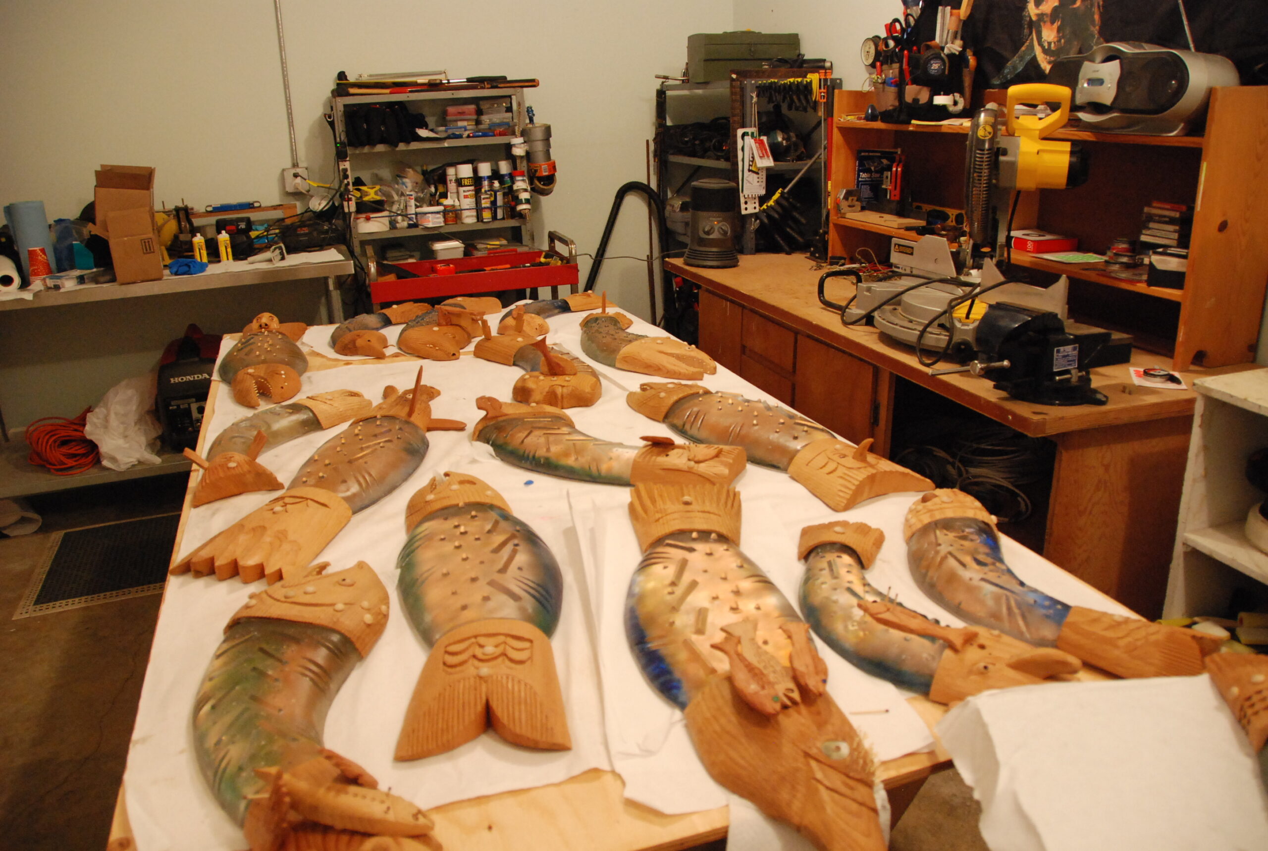 <h3>2013, Fish being fabricated by Rick Bartow and Nancy Blair for their work Heartbeat of the River at Western Oregon University Health & Wellness Center</h3>