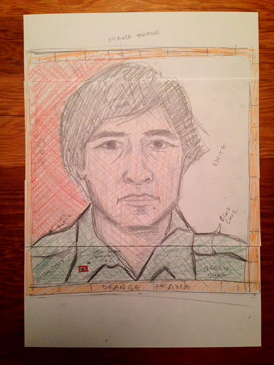 <h3>2015, Concept drawing by Pablo Solares-Rowbury for his mural Cesar Chavez at Oregon State University Centro Cultural Cesar Chavez</h3>