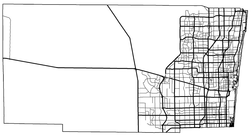 Broward County map in black and white with lines